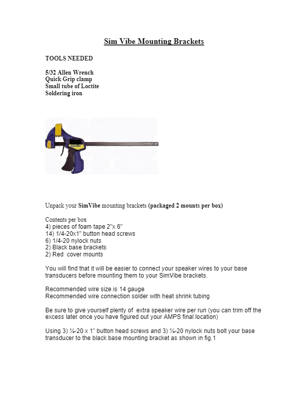 SimVibe Transducer Mounting Bracket Installation